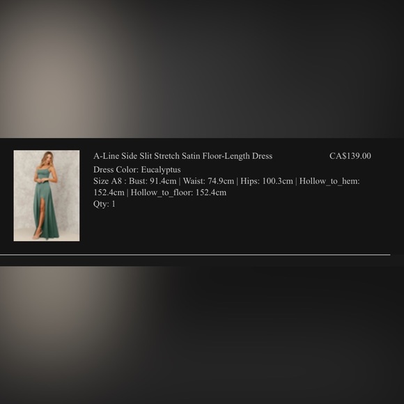 Satin floor length dress from Azazie. Has a slit! Size A8. - Picture 6 of 6